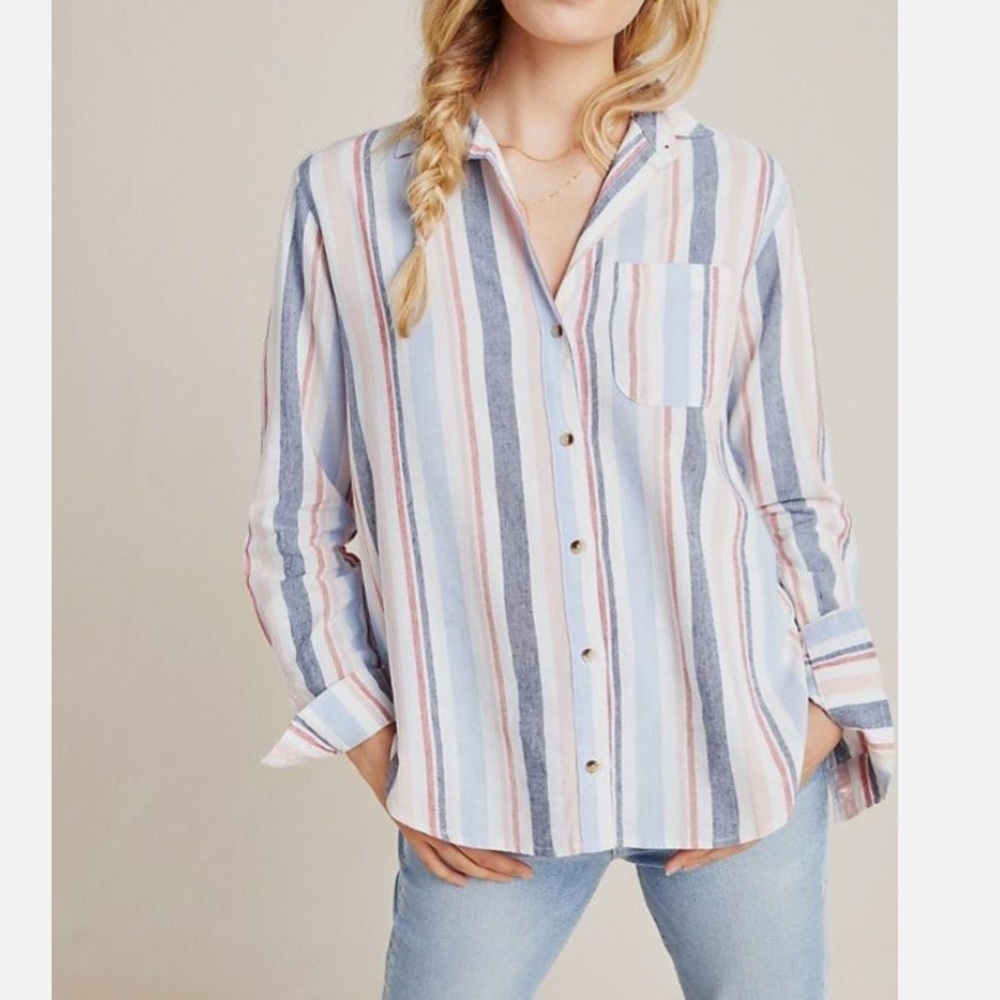 Anthropologie Maeve Chatham Shirt Button Down
Top Multicolor Striped XL Boho